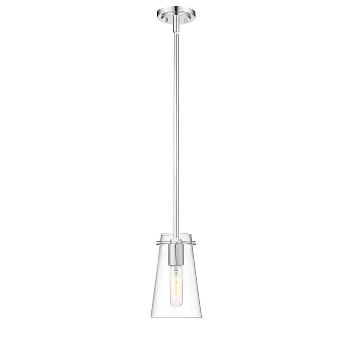 Z-Lite Kira 1 Light 5" Pendant, Chrome/Clear/Rod - 7508MP-ROD-CH