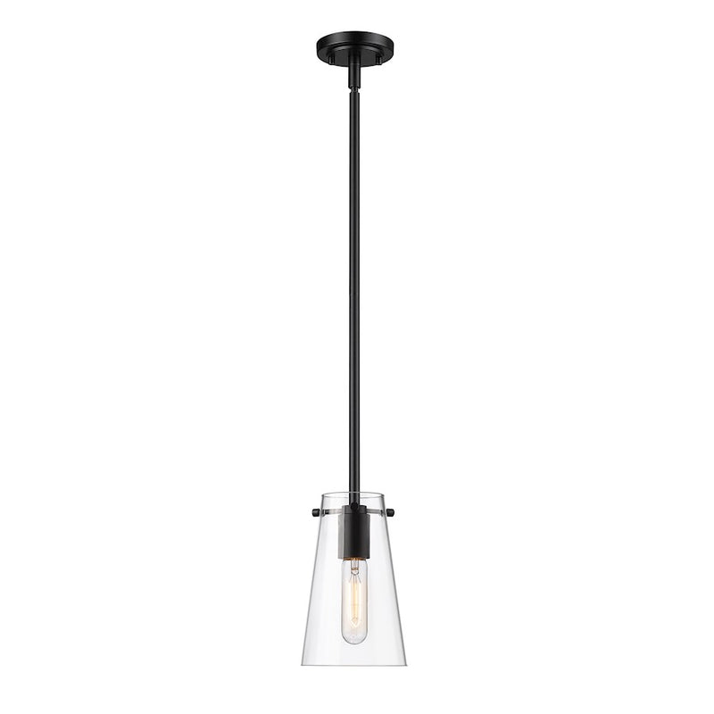 Z-Lite Kira 1 Light 5" Pendant, Matte Black/Clear/Rod - 7508MP-ROD-MB