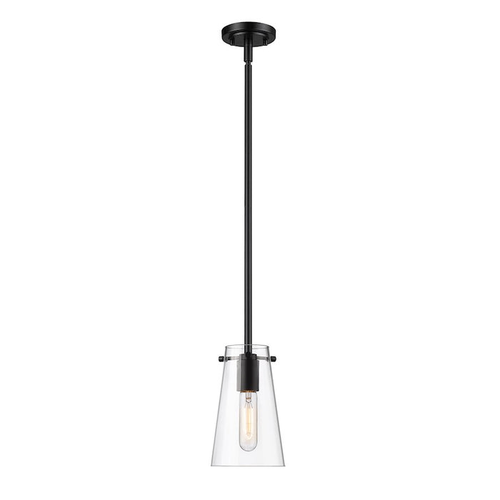 Z-Lite Kira 1 Light 5" Pendant, Matte Black/Clear/Rod - 7508MP-ROD-MB