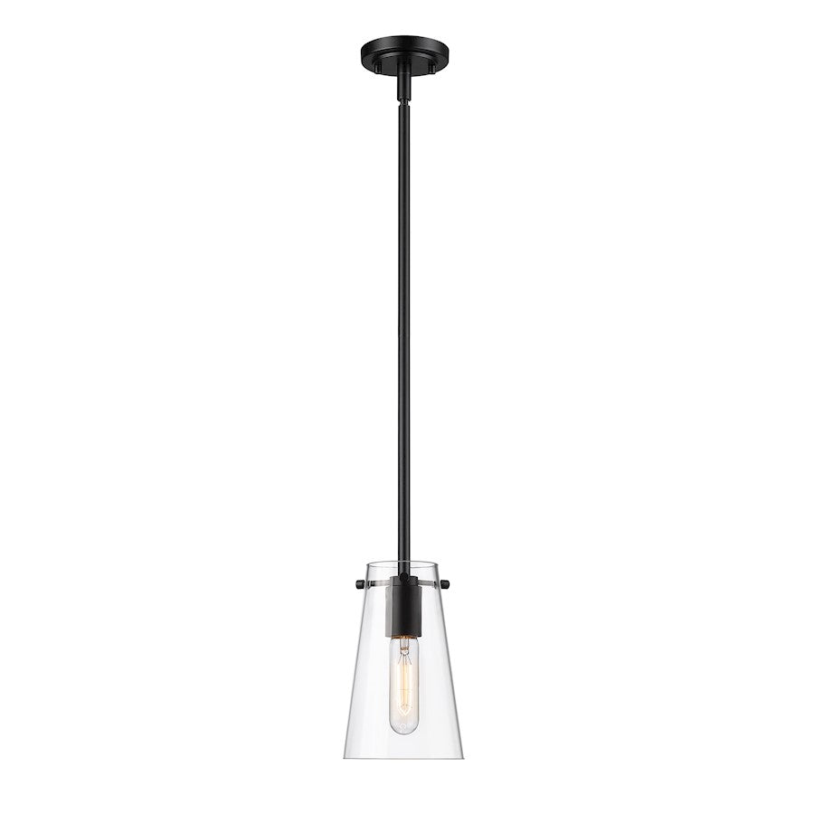 Z-Lite Kira 1 Light 5" Pendant, Matte Black/Clear/Rod - 7508MP-ROD-MB