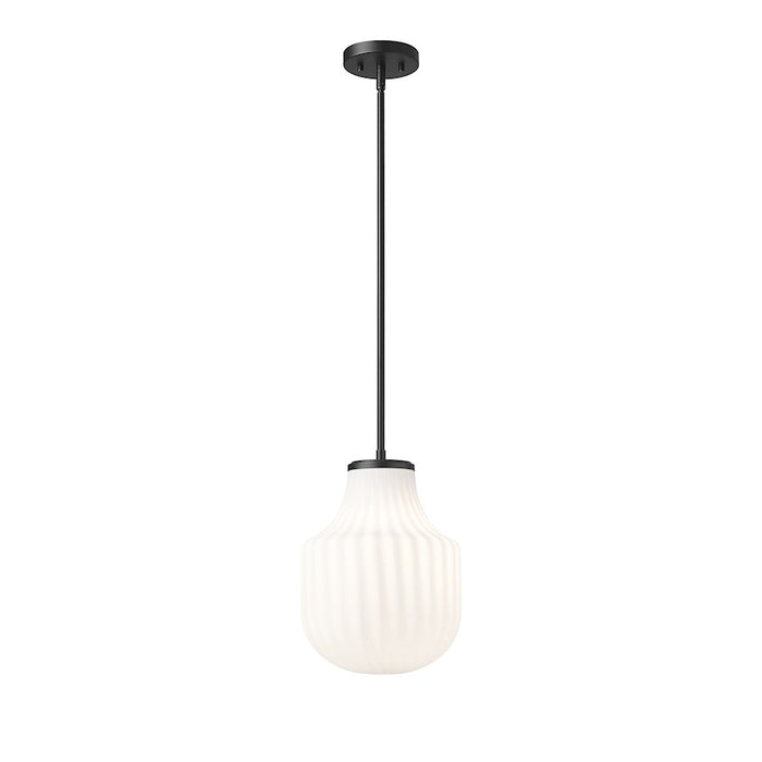 Z-Lite Newbury 1 Light 10" Pendant, Matte Black/White Opal - 7510P10-MB