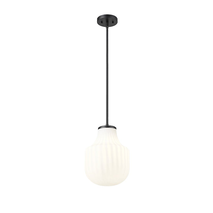 Z-Lite Newbury 1 Light 10" Pendant, Matte Black/White Opal