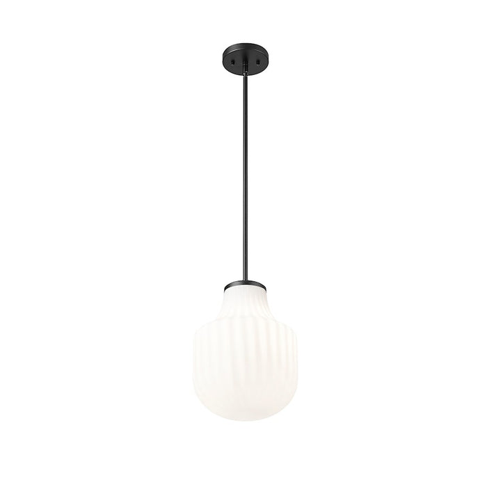 Z-Lite Newbury 1 Light 10" Pendant, Matte Black/White Opal