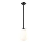 Z-Lite Newbury 1 Light 8" Pendant, Matte Black/White Opal - 7511P8-MB