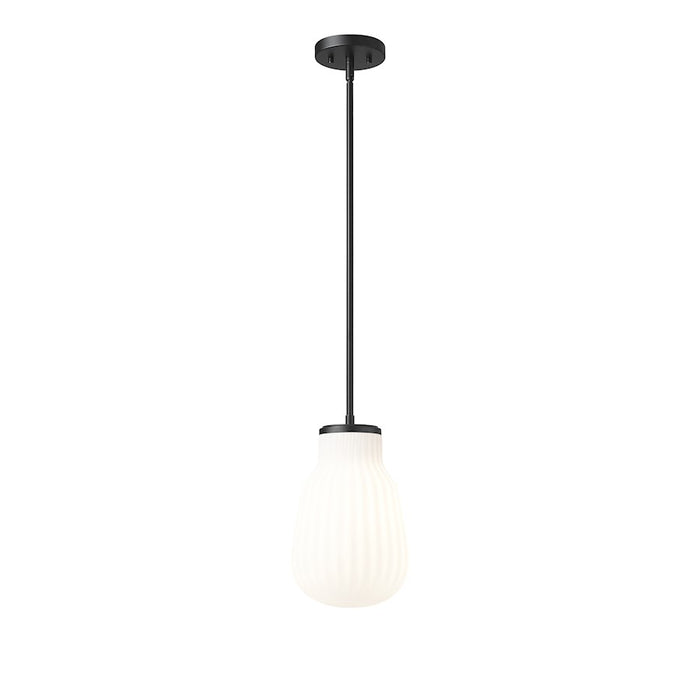 Z-Lite Newbury 1 Light 8" Pendant, Matte Black/White Opal - 7511P8-MB