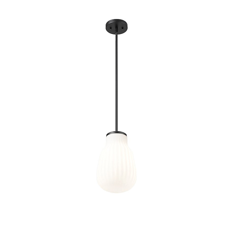 Z-Lite Newbury 1 Light 8" Pendant, Matte Black/White Opal