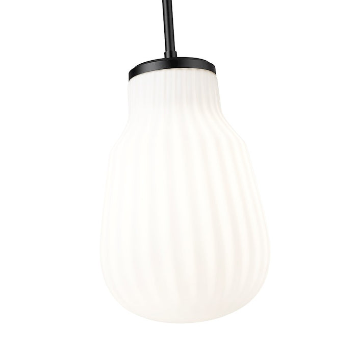 Z-Lite Newbury 1 Light 8" Pendant, Matte Black/White Opal