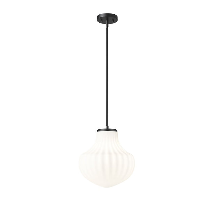 Z-Lite Newbury 1 Light 13" Pendant, Matte Black/White Opal - 7512P13-MB