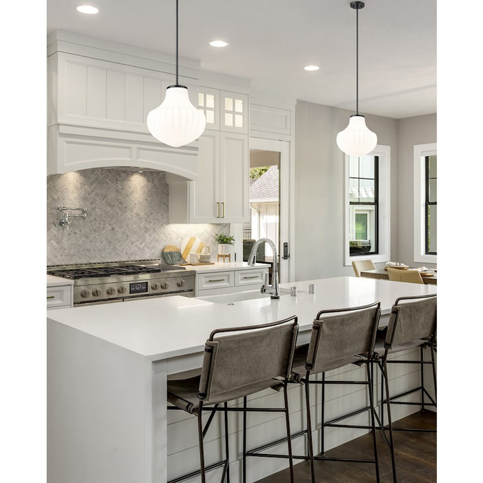 Z-Lite Newbury 1 Light 13" Pendant, Matte Black/White Opal