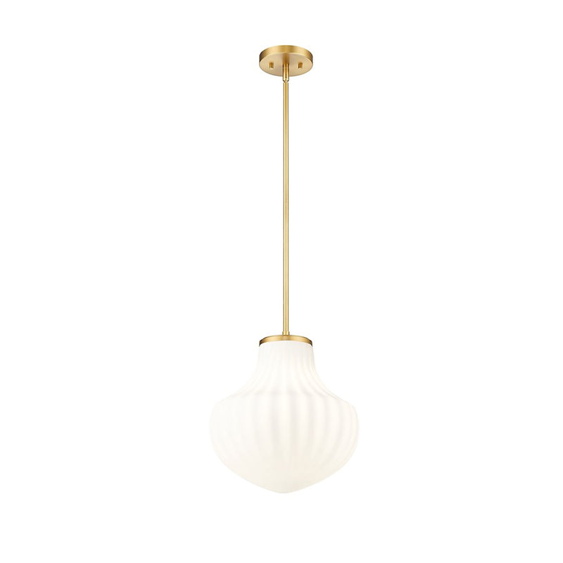 Z-Lite Newbury 1 Light 13" Pendant, Modern Gold/White Opal