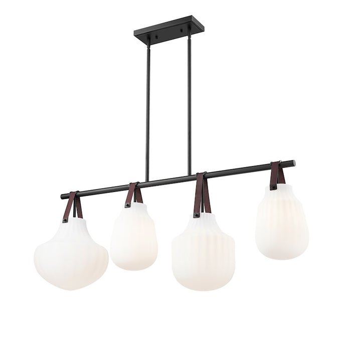 Z-Lite Newbury 4Lt 13" Linear Chandelier, Matte Black/White Opal