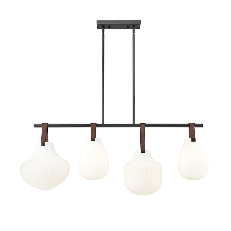 Z-Lite Newbury 4Lt 13" Linear Chandelier, Matte Black/White Opal