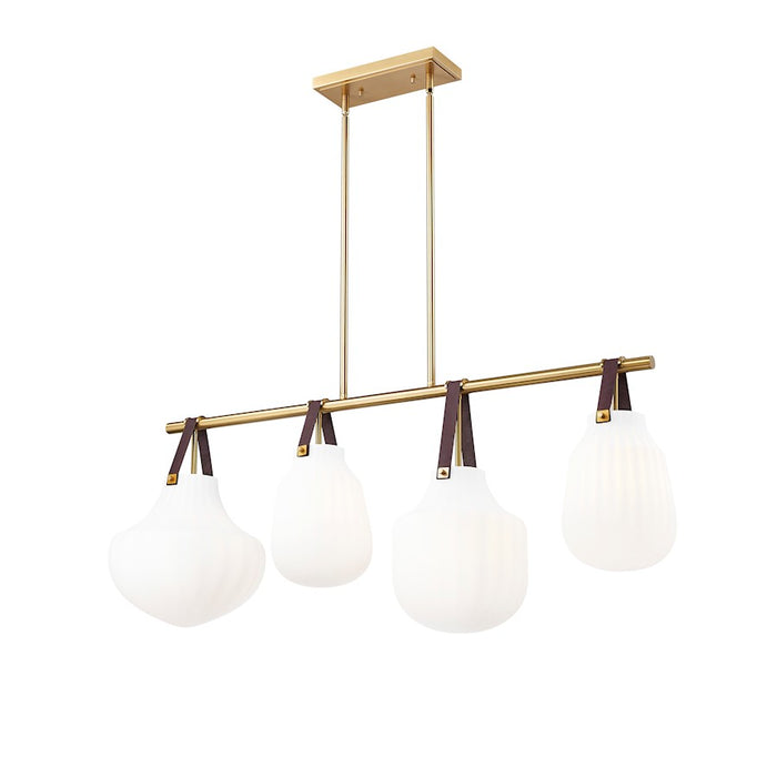 Z-Lite Newbury 4Lt 13" Linear Chandelier, Modern Gold/White Opal