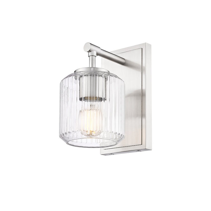 Z-Lite Landon 1 Light Wall Sconce, Brushed Nickel/Clear Ribbed
