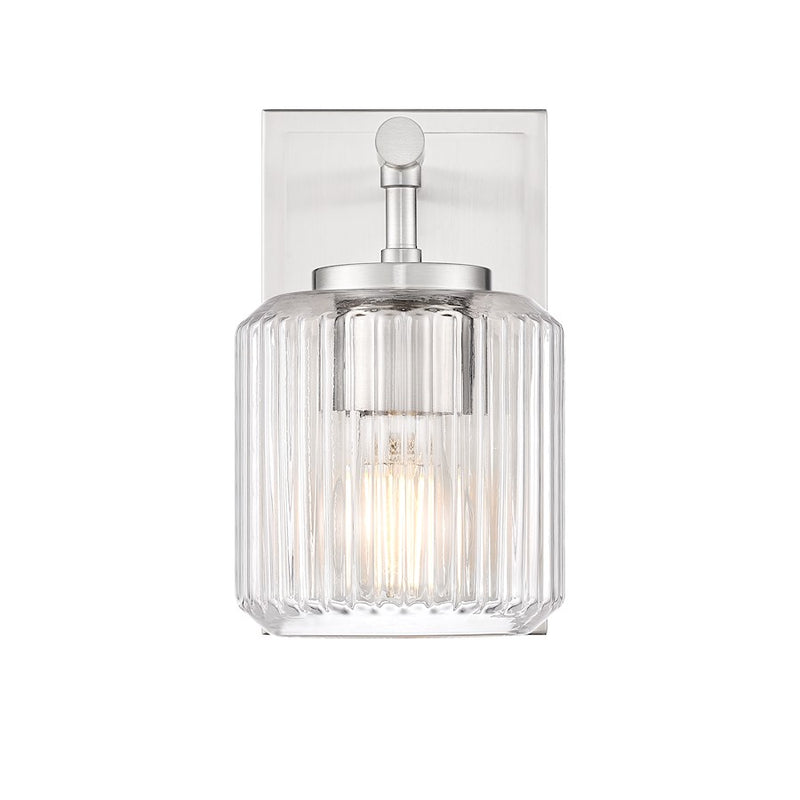 Z-Lite Landon 1 Light Wall Sconce, Brushed Nickel/Clear Ribbed