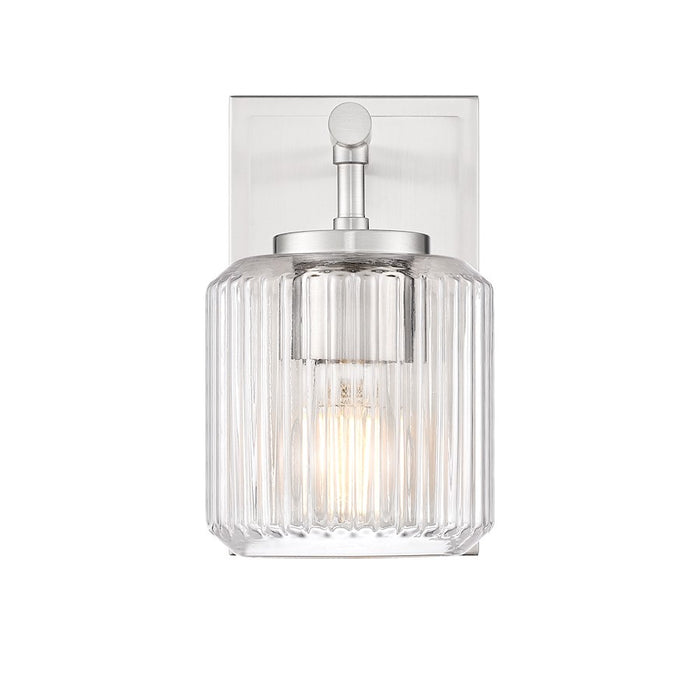 Z-Lite Landon 1 Light Wall Sconce, Brushed Nickel/Clear Ribbed