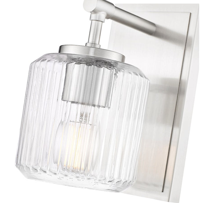 Z-Lite Landon 1 Light Wall Sconce, Brushed Nickel/Clear Ribbed