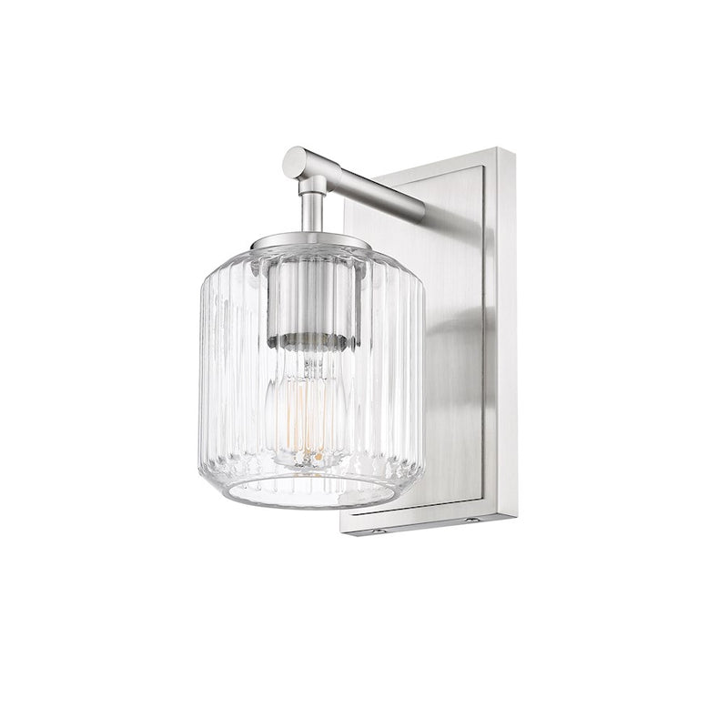 Z-Lite Landon 1 Light Wall Sconce, Brushed Nickel/Clear Ribbed