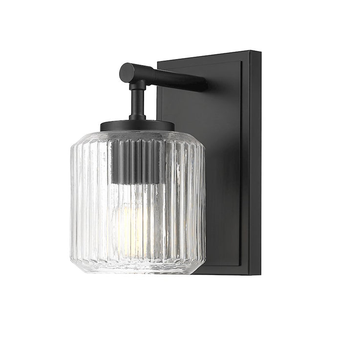 Z-Lite Landon 1 Light Wall Sconce, Matte Black/Clear Ribbed - 7515-1S-MB