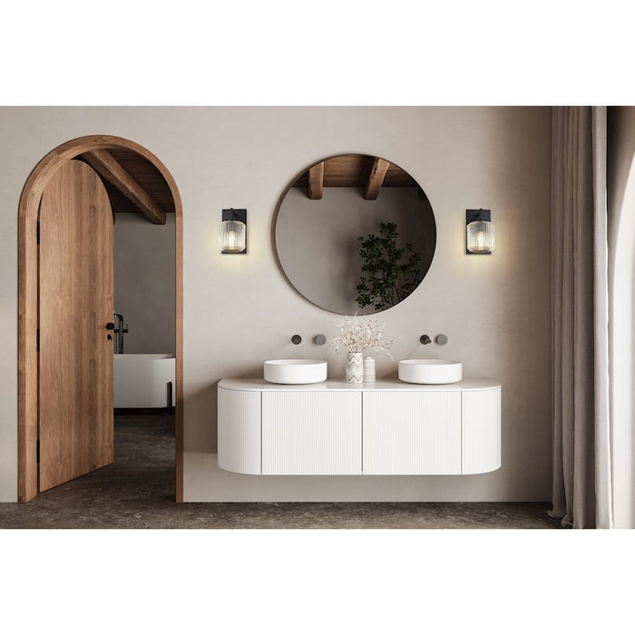 Z-Lite Landon 1 Light Wall Sconce, Matte Black/Clear Ribbed