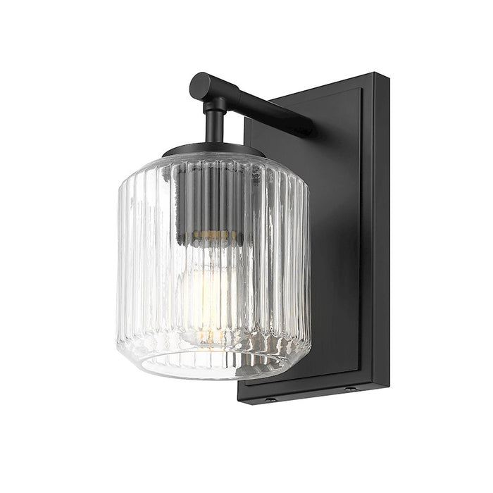 Z-Lite Landon 1 Light Wall Sconce, Matte Black/Clear Ribbed
