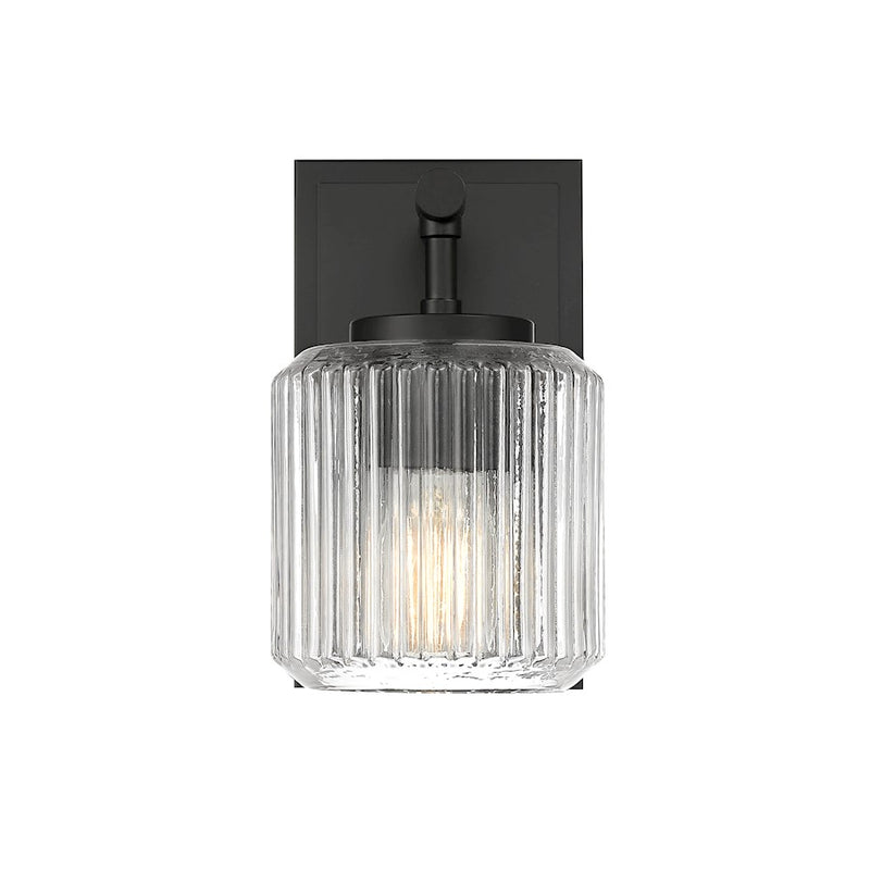 Z-Lite Landon 1 Light Wall Sconce, Matte Black/Clear Ribbed