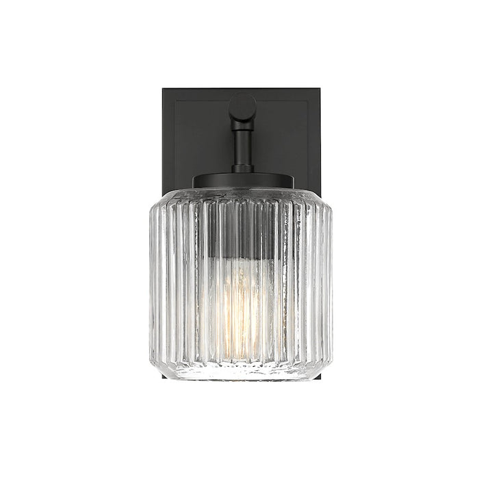 Z-Lite Landon 1 Light Wall Sconce, Matte Black/Clear Ribbed