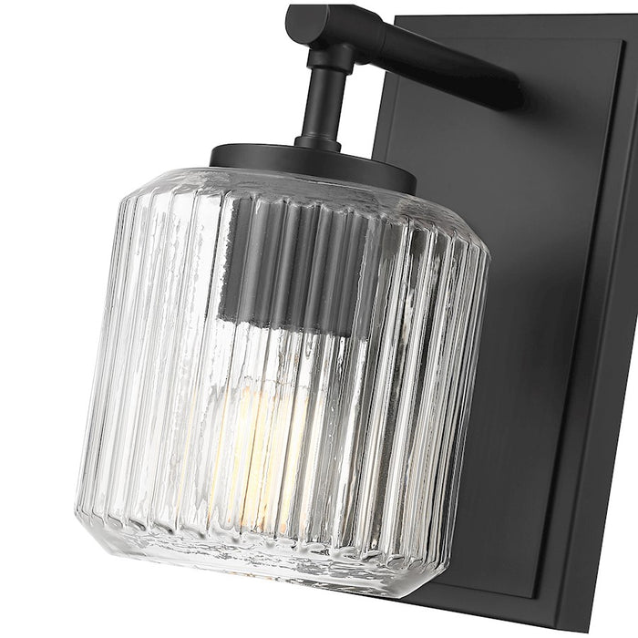 Z-Lite Landon 1 Light Wall Sconce, Matte Black/Clear Ribbed