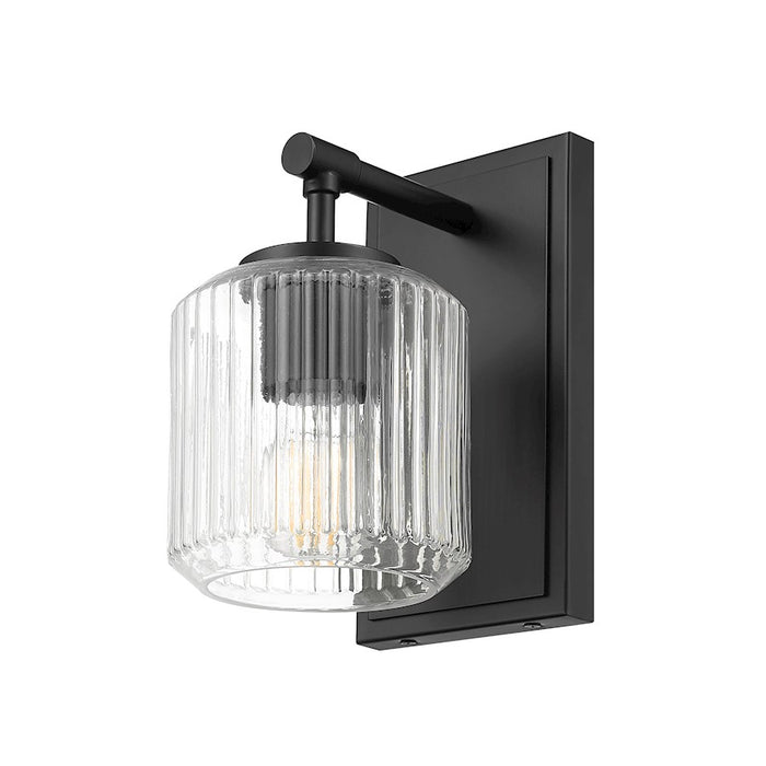 Z-Lite Landon 1 Light Wall Sconce, Matte Black/Clear Ribbed