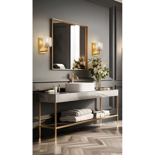 Z-Lite Landon 1 Light Wall Sconce, Modern Gold/Clear Ribbed