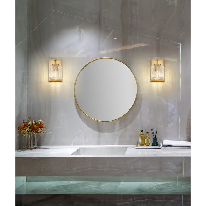 Z-Lite Landon 1 Light Wall Sconce, Modern Gold/Clear Ribbed