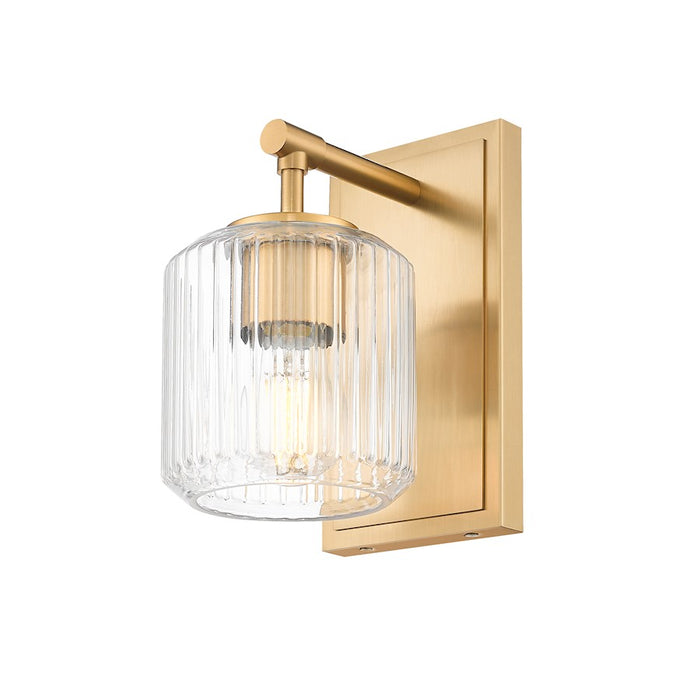 Z-Lite Landon 1 Light Wall Sconce, Modern Gold/Clear Ribbed