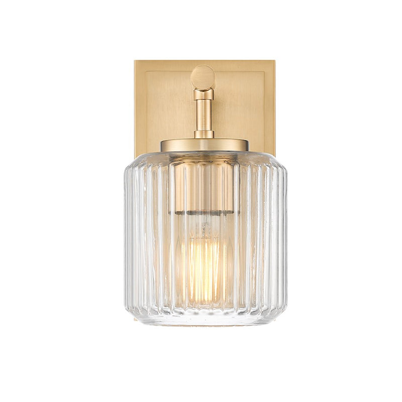 Z-Lite Landon 1 Light Wall Sconce, Modern Gold/Clear Ribbed