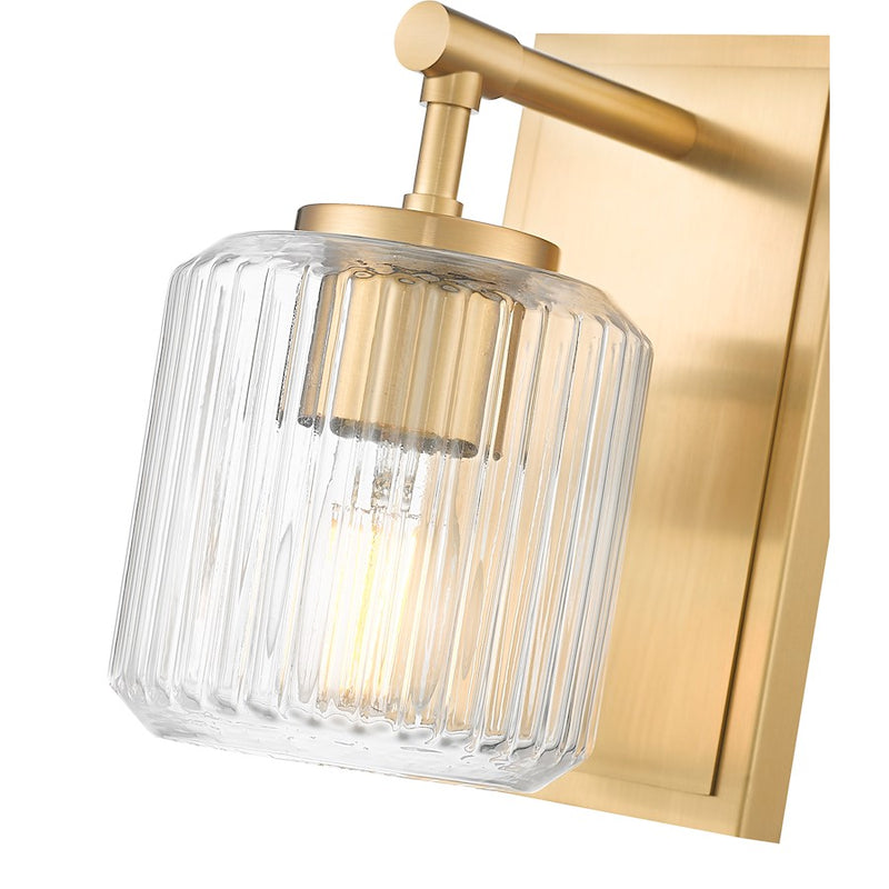 Z-Lite Landon 1 Light Wall Sconce, Modern Gold/Clear Ribbed
