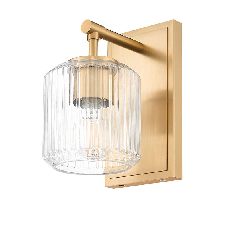 Z-Lite Landon 1 Light Wall Sconce, Modern Gold/Clear Ribbed