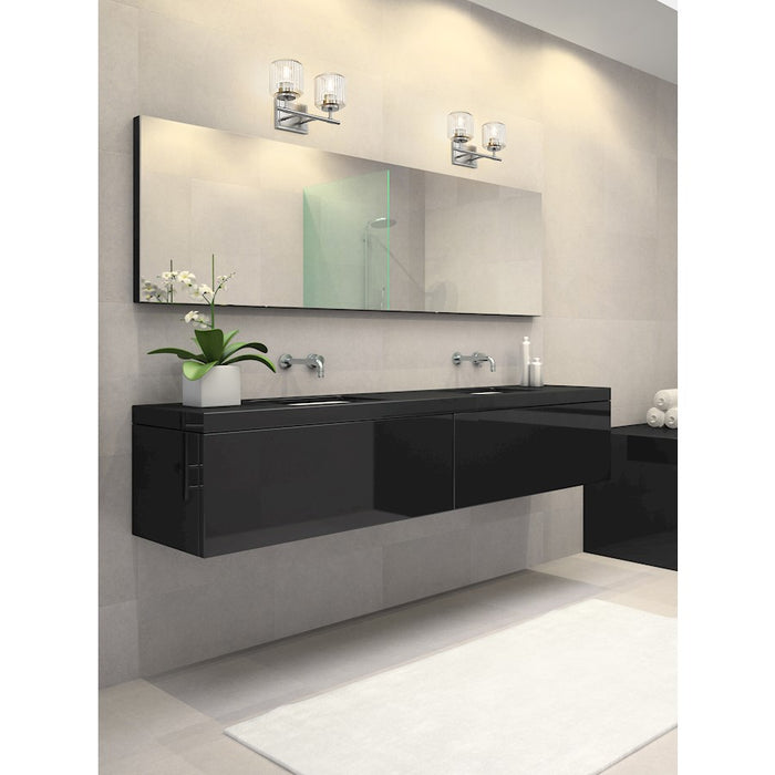 Z-Lite Landon 2 Light Vanity, Brushed Nickel/Clear Ribbed