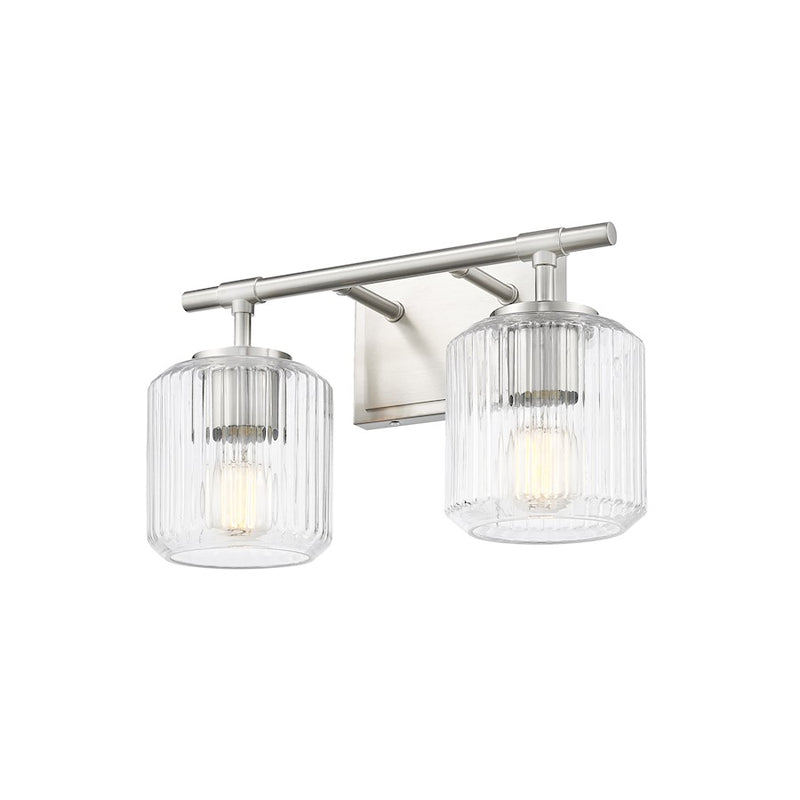 Z-Lite Landon 2 Light Vanity, Brushed Nickel/Clear Ribbed