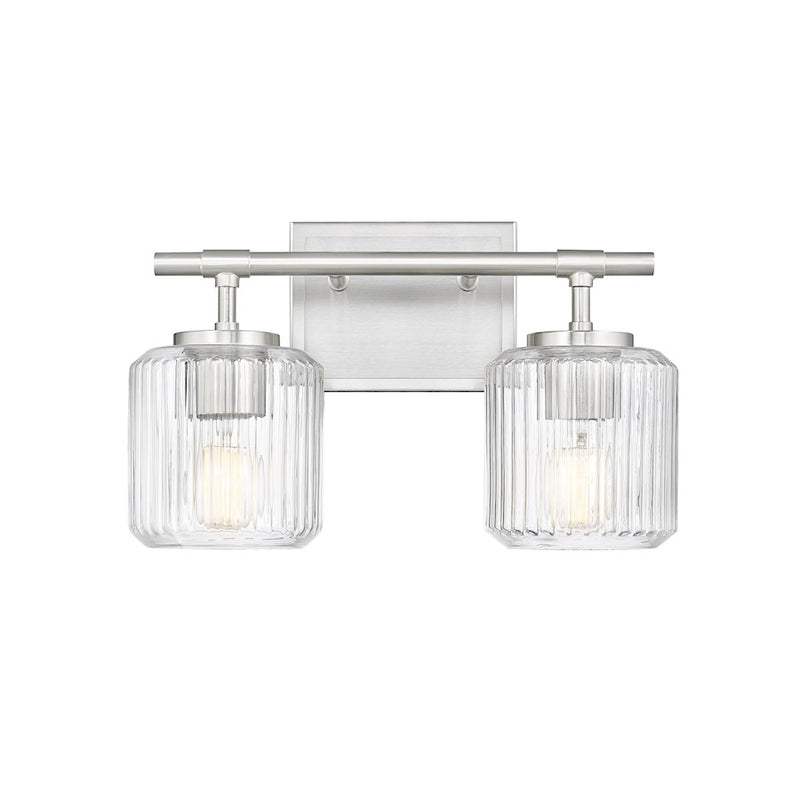 Z-Lite Landon 2 Light Vanity, Brushed Nickel/Clear Ribbed