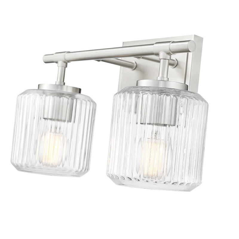 Z-Lite Landon 2 Light Vanity, Brushed Nickel/Clear Ribbed