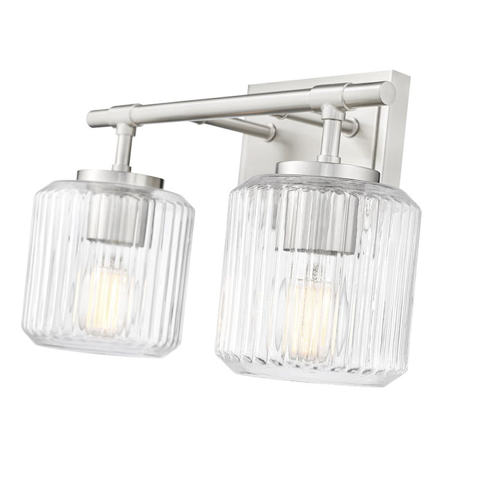 Z-Lite Landon 2 Light Vanity, Brushed Nickel/Clear Ribbed
