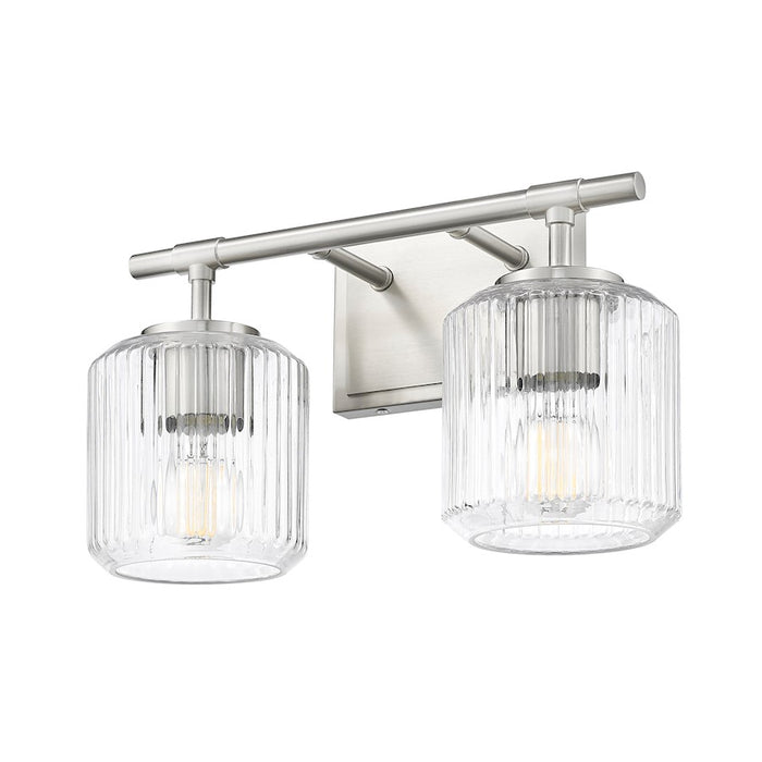 Z-Lite Landon 2 Light Vanity, Brushed Nickel/Clear Ribbed