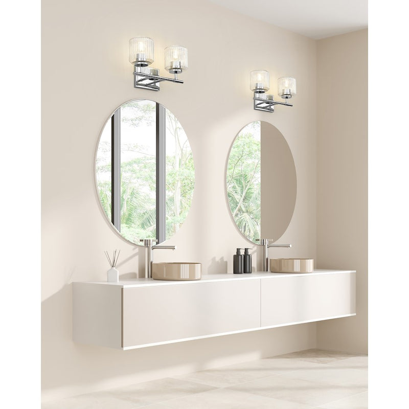 Z-Lite Landon 2 Light Vanity, Chrome/Clear Ribbed