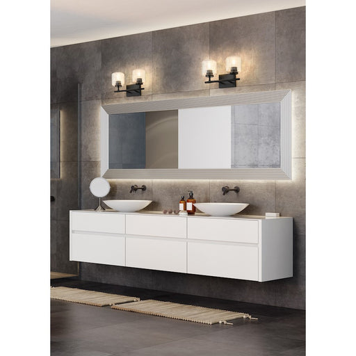 Z-Lite Landon 2 Light Vanity, Matte Black/Clear Ribbed