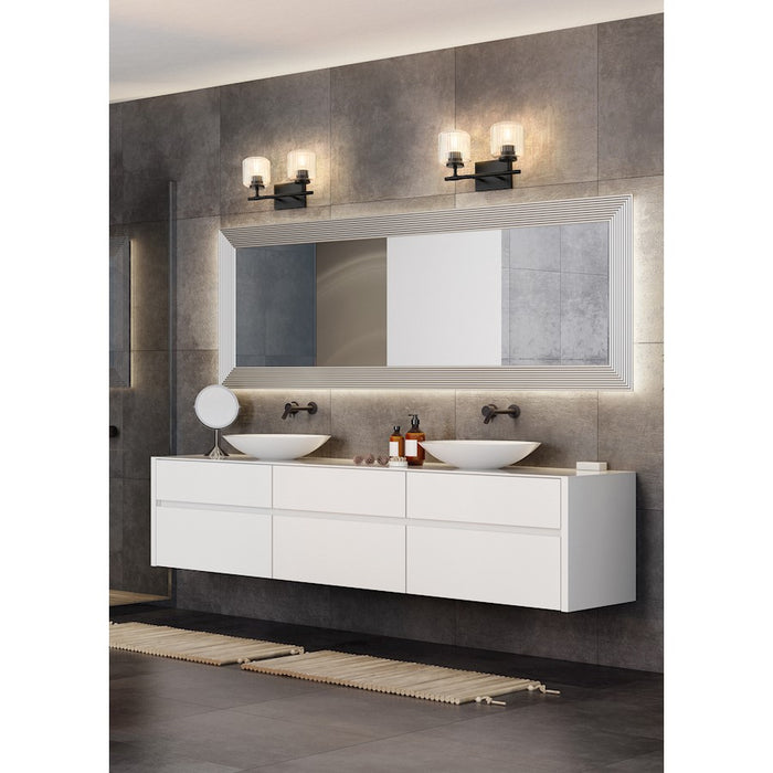 Z-Lite Landon 2 Light Vanity, Matte Black/Clear Ribbed