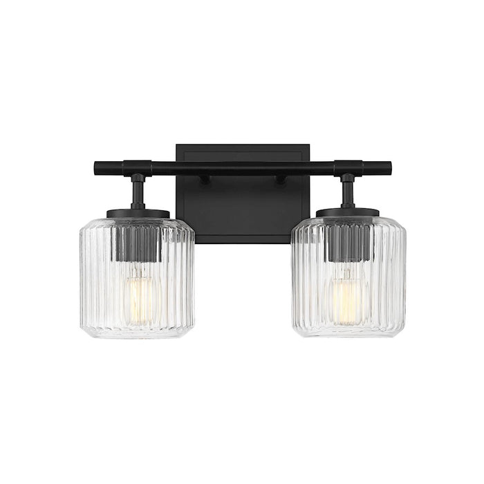 Z-Lite Landon 2 Light Vanity, Matte Black/Clear Ribbed