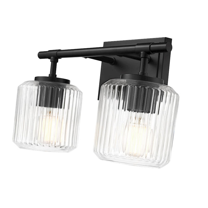 Z-Lite Landon 2 Light Vanity, Matte Black/Clear Ribbed