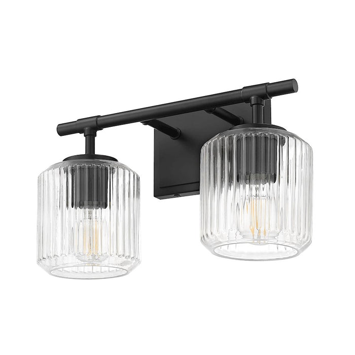 Z-Lite Landon 2 Light Vanity, Matte Black/Clear Ribbed