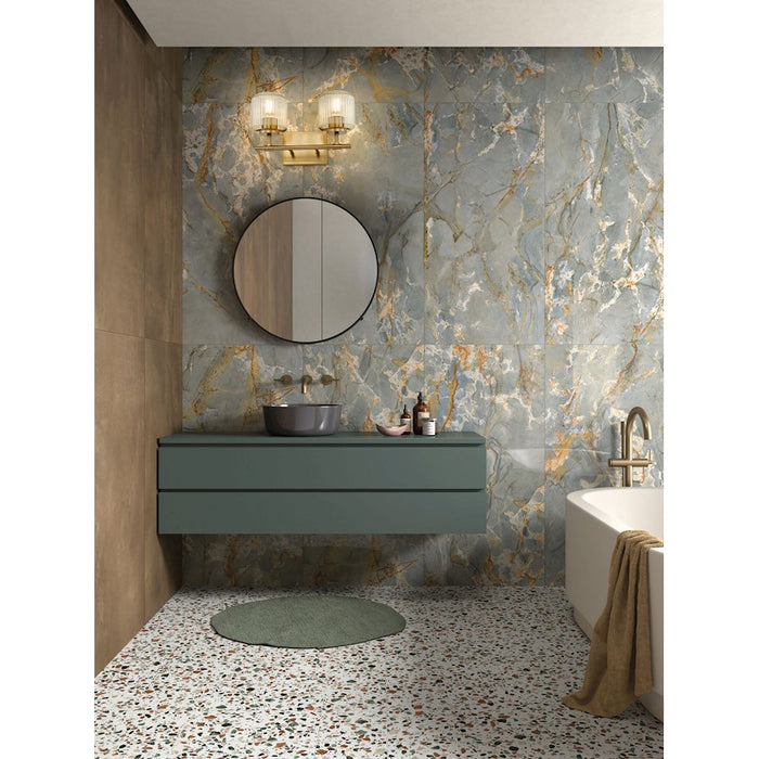 Z-Lite Landon 2 Light Vanity, Modern Gold/Clear Ribbed