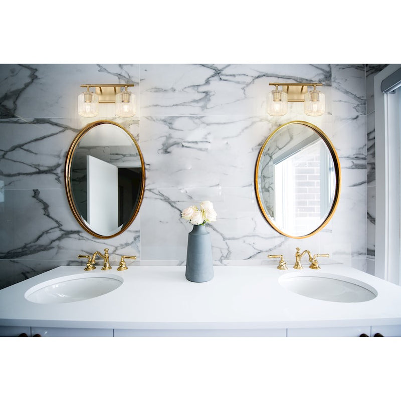 Z-Lite Landon 2 Light Vanity, Modern Gold/Clear Ribbed