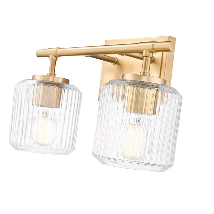 Z-Lite Landon 2 Light Vanity, Modern Gold/Clear Ribbed